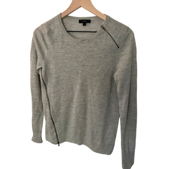 J. Crew Merino Merino Wool Asymmetrical Zip Sweater Grey Women's Size Medium - Picture 3 of 6